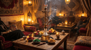 Atmospheric hookah setup with ornate hookah and shisha bowls at the best hookah store in Phoenix, Arizona – It's All Goodz
