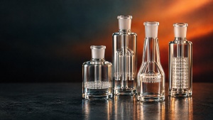 Selection of glass bong percolator designs including honeycomb, tree, showerhead, and matrix styles