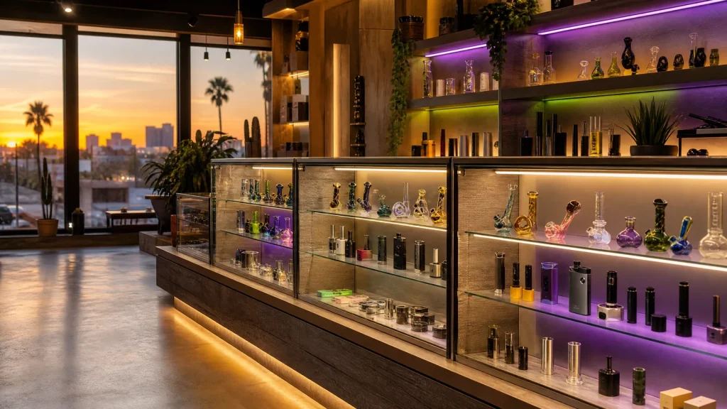 Modern smoke and vape shop interior near McDowell Road in Phoenix